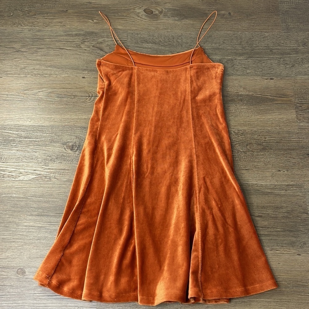 Wild Fable Women’s Orange Rust Ribbed Velvet Spaghetti Strap Mini Dress, size XS - Picture 10 of 12